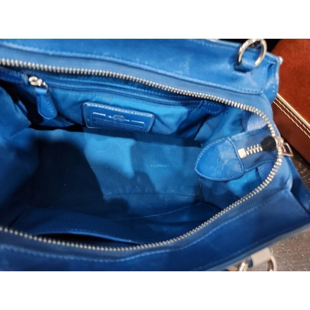 AUTHENTIC Coach Mini Crosby Colorblock Carryall in Blue and White Leather-EUC - Picture 10 of 12